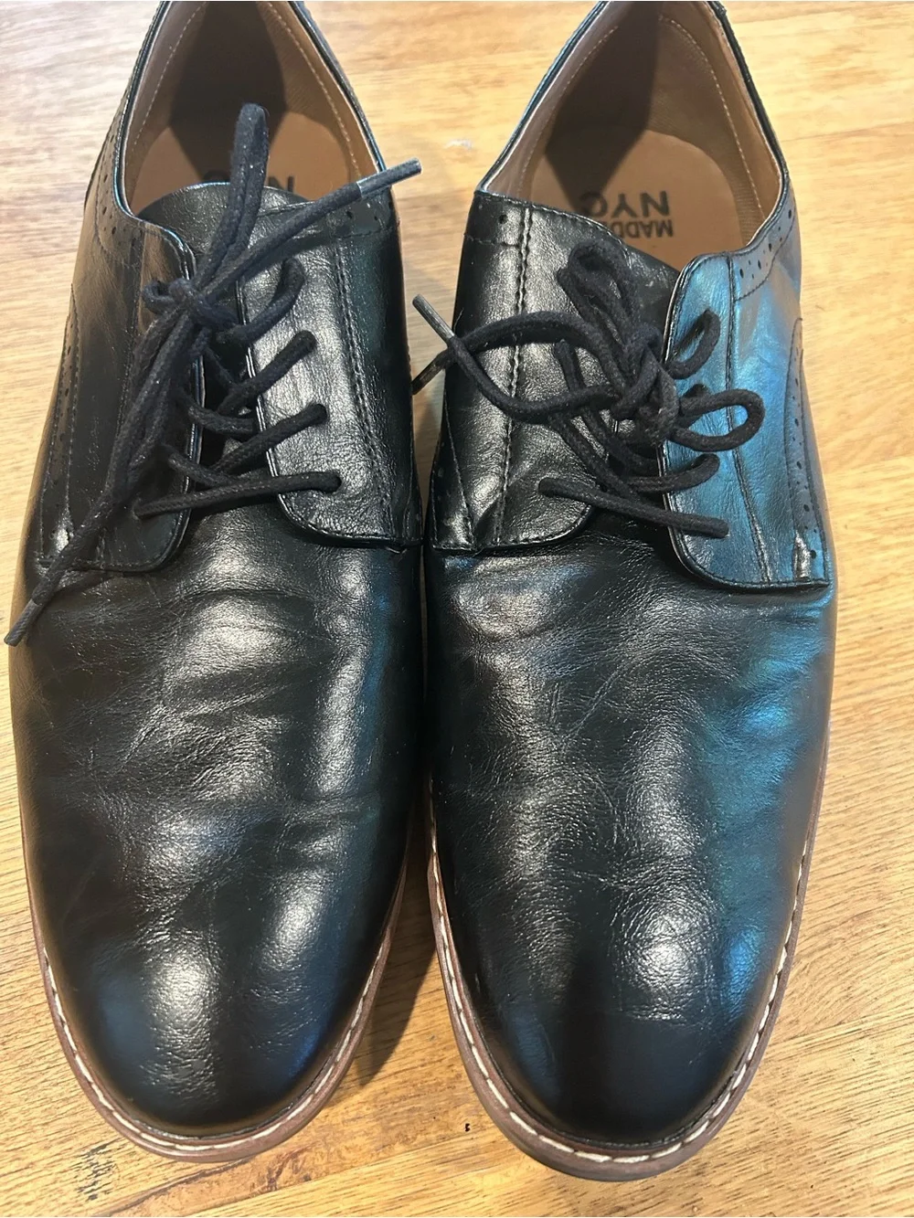 Men's Black Leather Derby Shoes with Brown welt